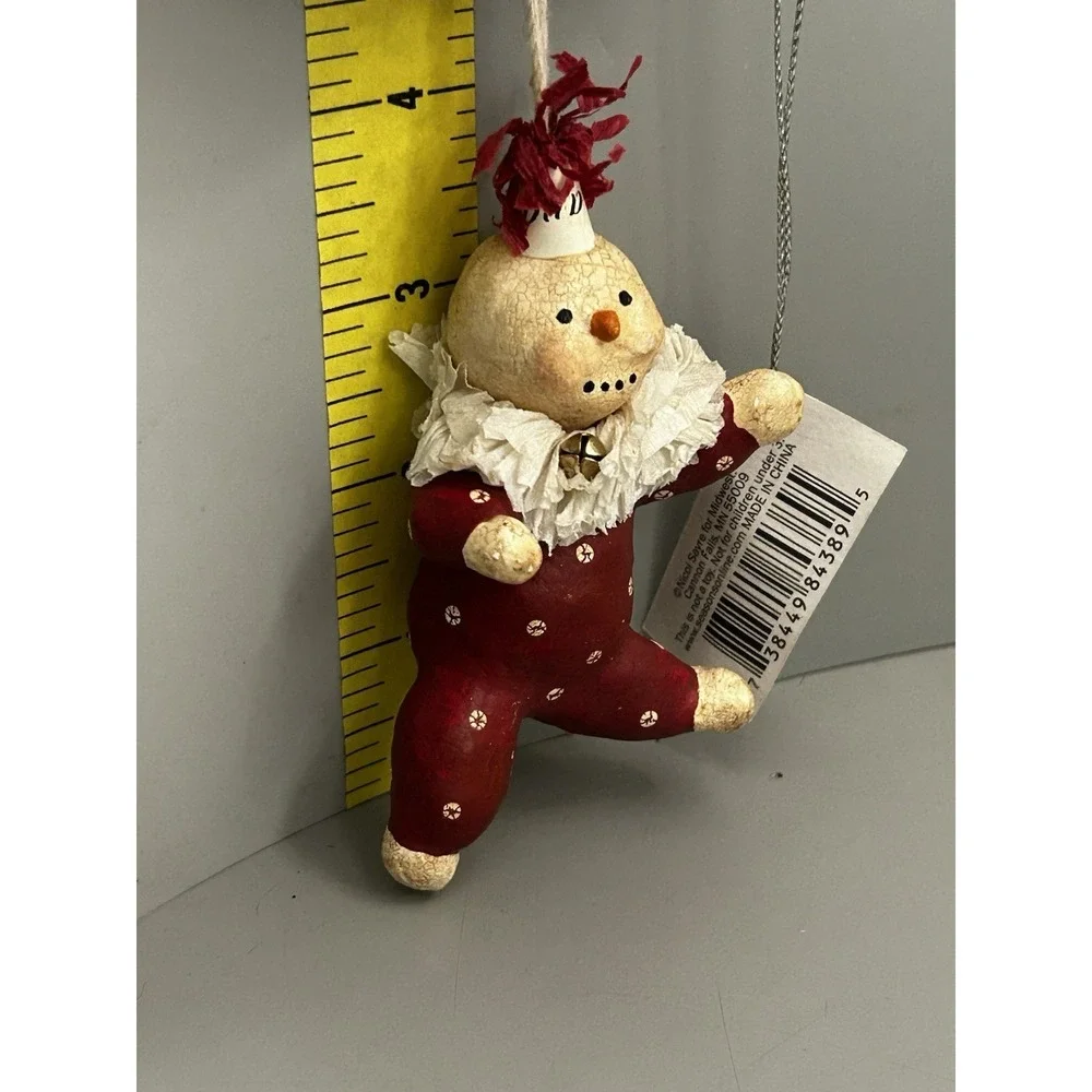 Vintage Midwest Cannon Falls Nicol Sayre Snowman Red Clown Ornament W/ Tags